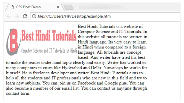CSS float property in Hindi