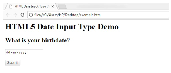 HTML5 date input type in Hindi