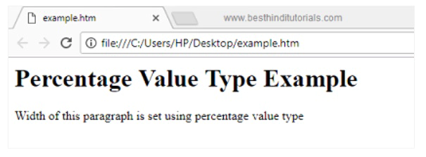 CSS percentage value type in Hindi